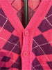 Acne Studios STOCKHOLM. Pink Purple Argyle Face Logo Wool Cardigan