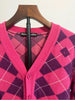 Acne Studios STOCKHOLM. Pink Purple Argyle Face Logo Wool Cardigan