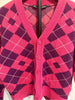 Acne Studios STOCKHOLM. Pink Purple Argyle Face Logo Wool Cardigan