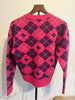 Acne Studios STOCKHOLM. Pink Purple Argyle Face Logo Wool Cardigan