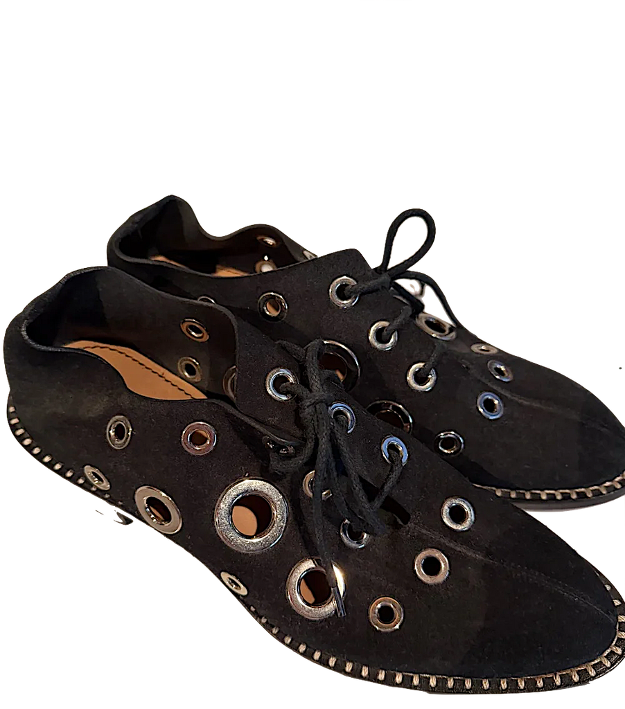 Proenza Schouler NY. Black Suede Grommet Oxfords - size 39