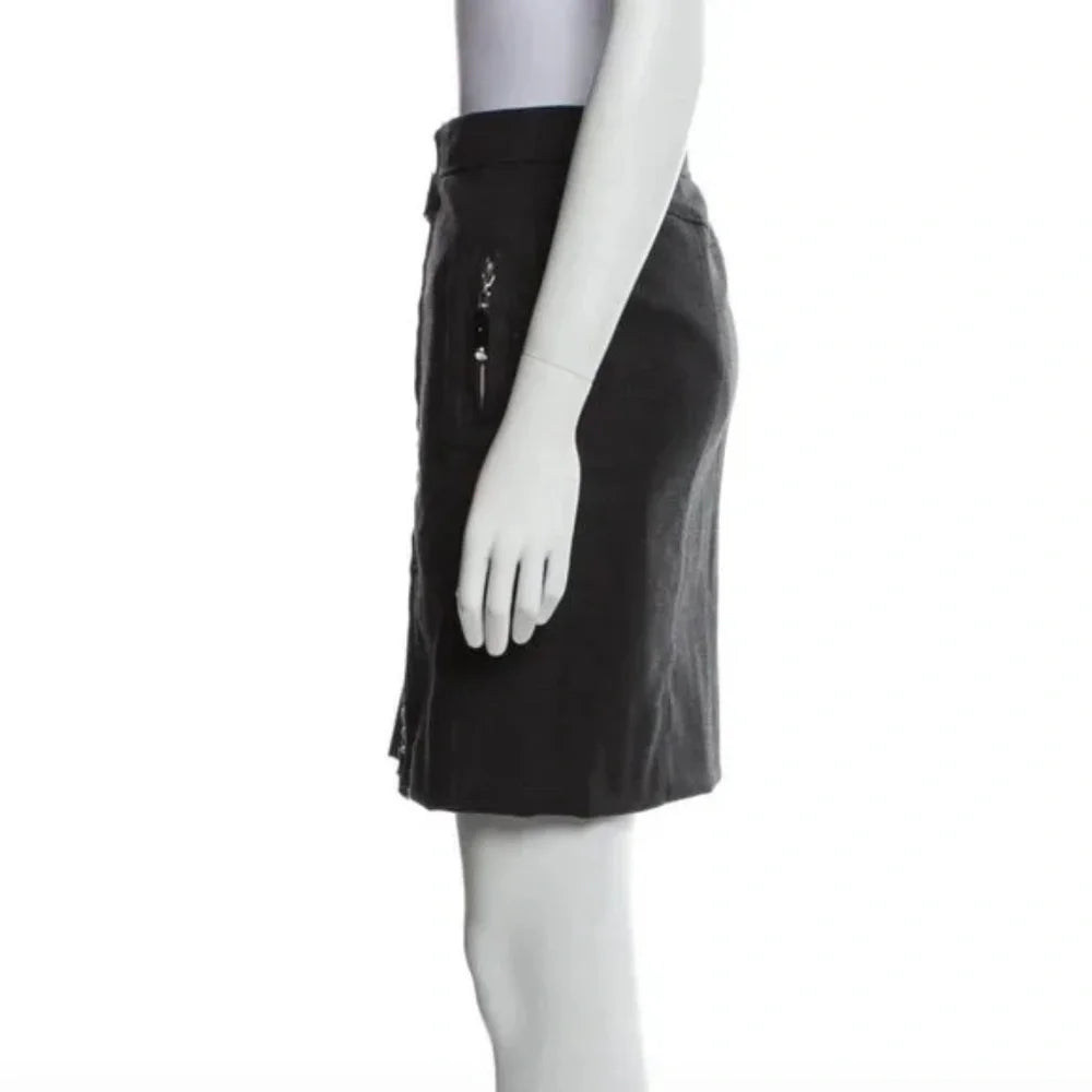 Versace ITALY. Black Wool Zip Up Mini Skirt