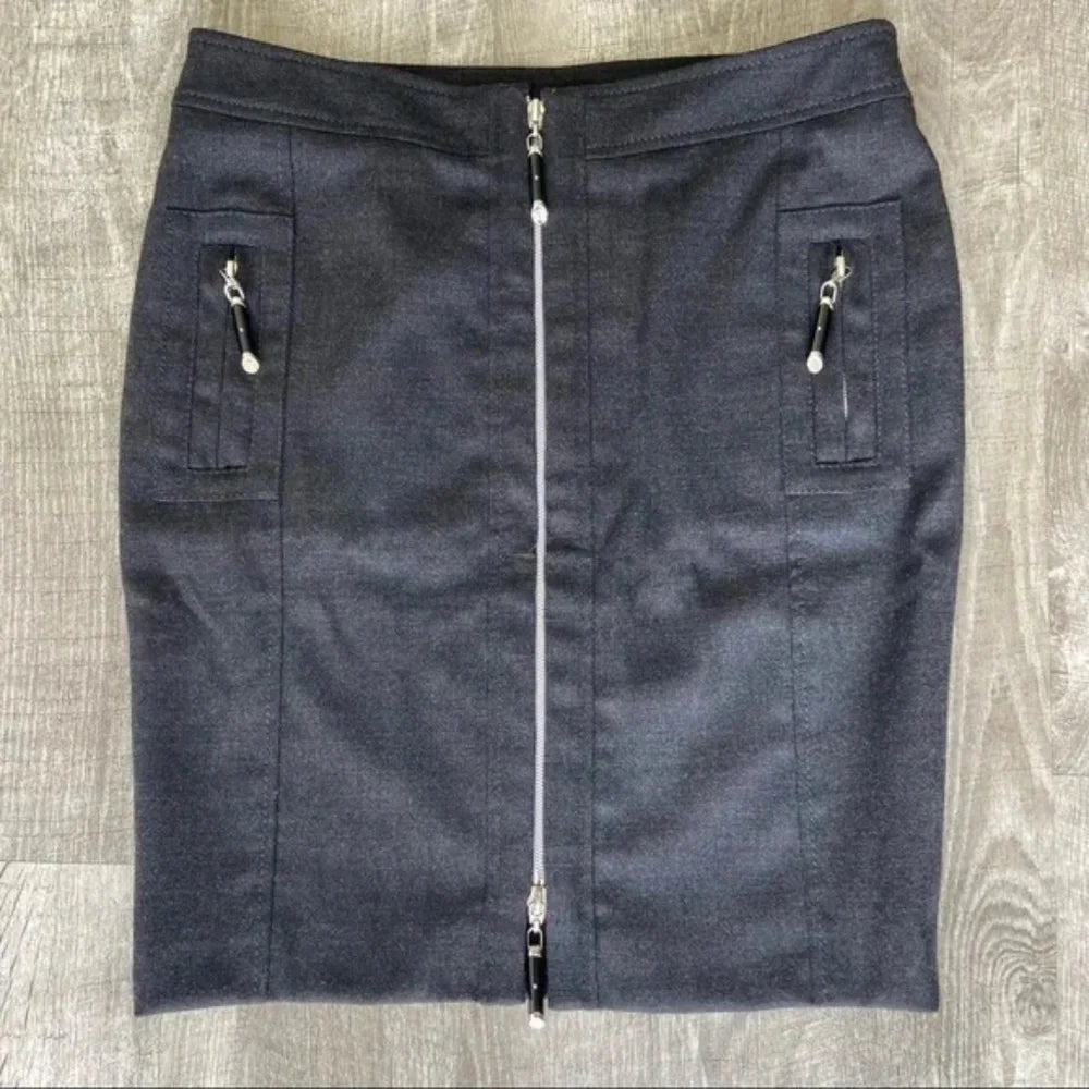 Versace ITALY. Black Wool Zip Up Mini Skirt