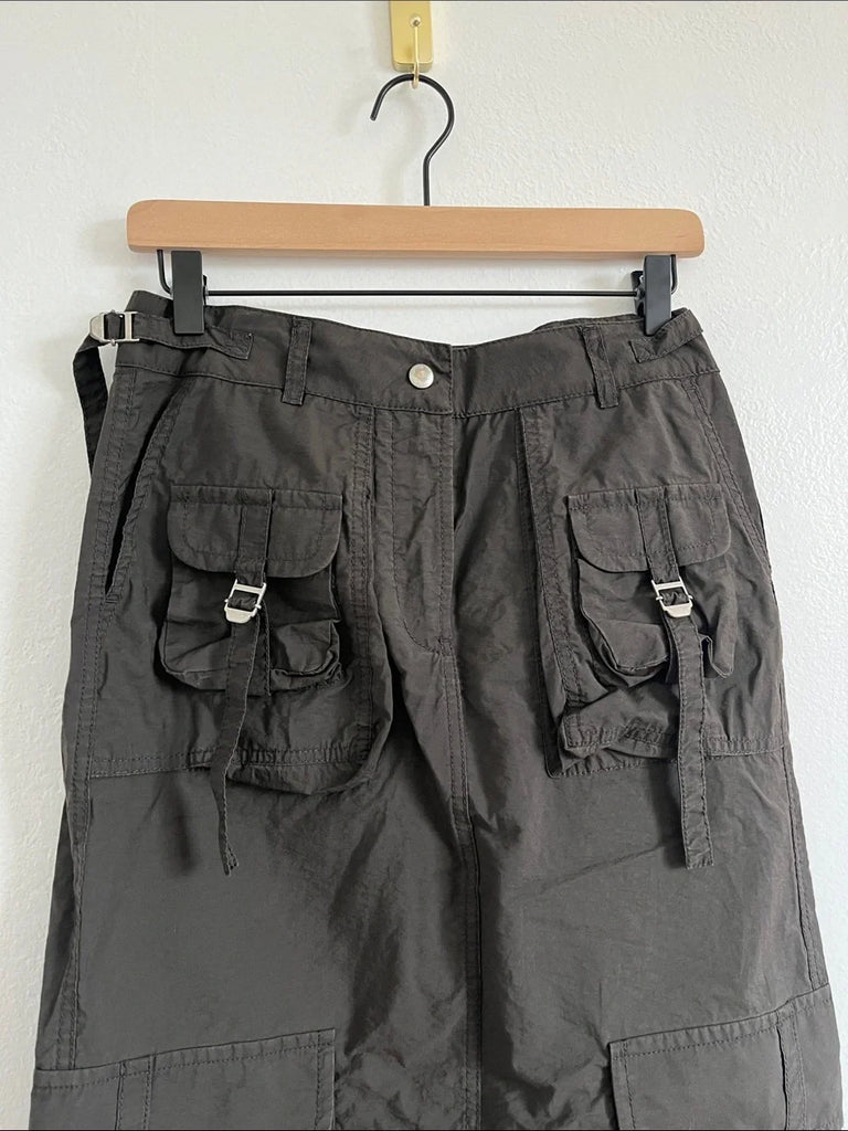 Acne Studios STOCKHOLM. Dark Olive/Grey Utility Cargo Pocket Midi Skirtt