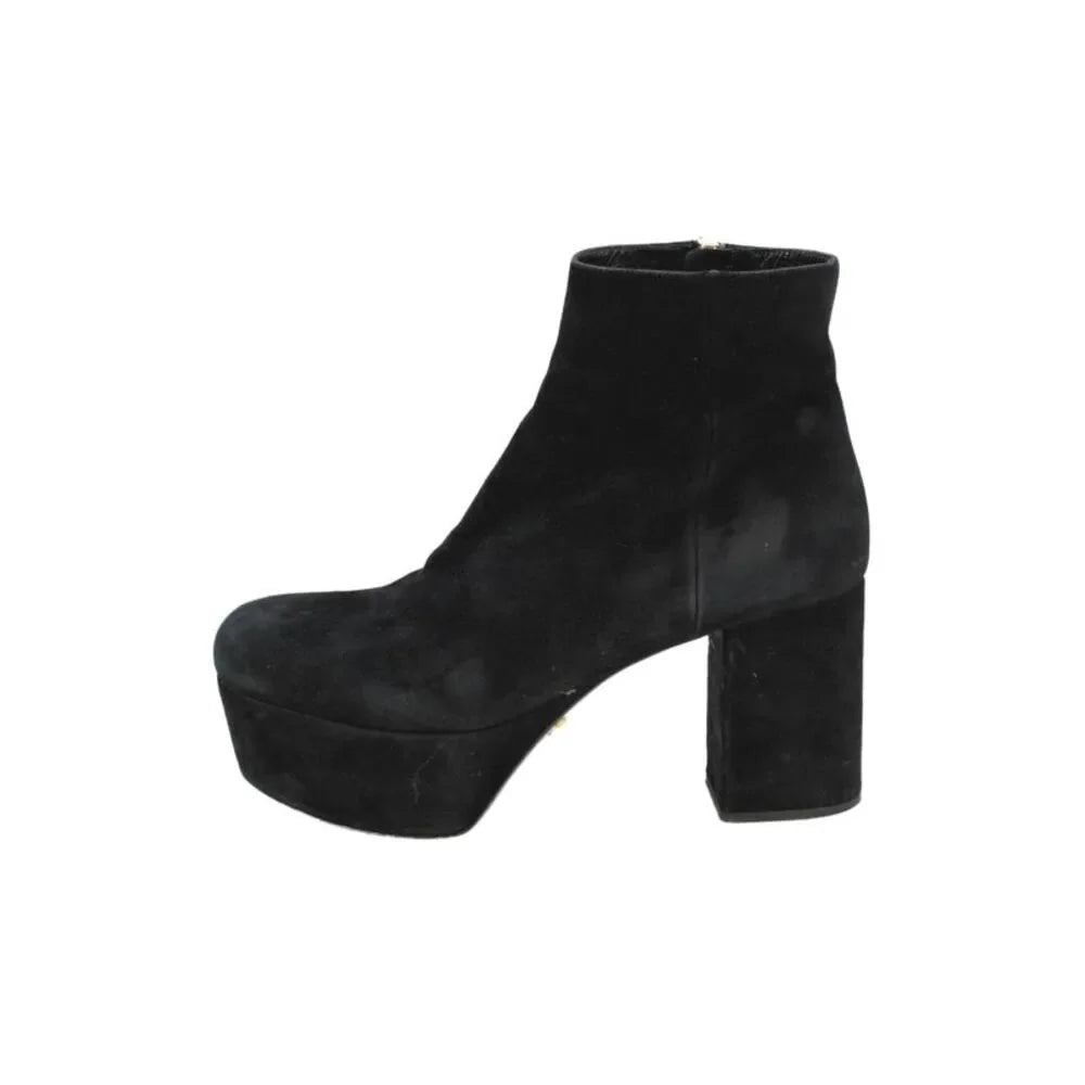 Prada Italy. Black Suede Platform Heeled Ankle Boots SZ38