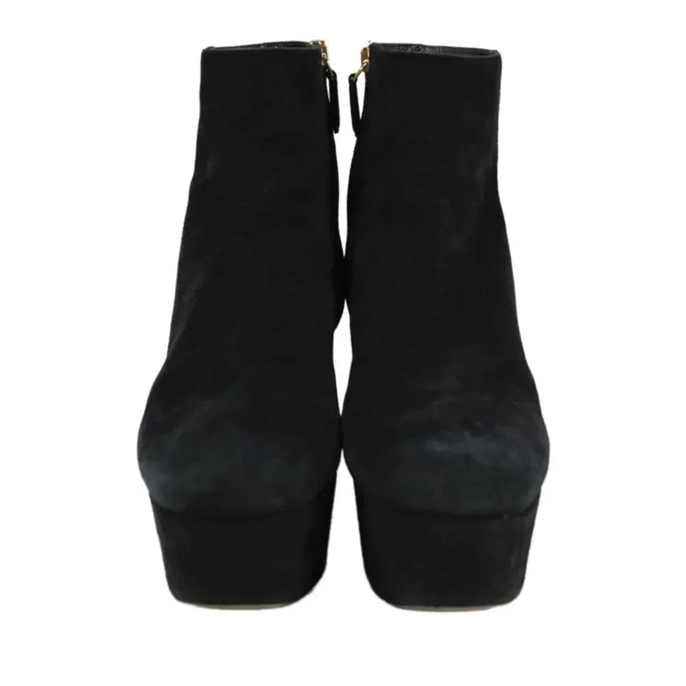 Prada Italy. Black Suede Platform Heeled Ankle Boots SZ38