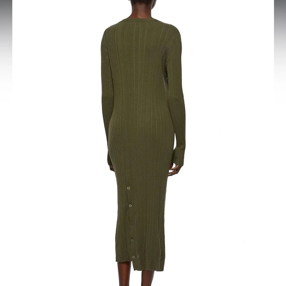 DIESEL Designer: Glenn Martens Khaki Ribbed Knit Pullover Long Dress