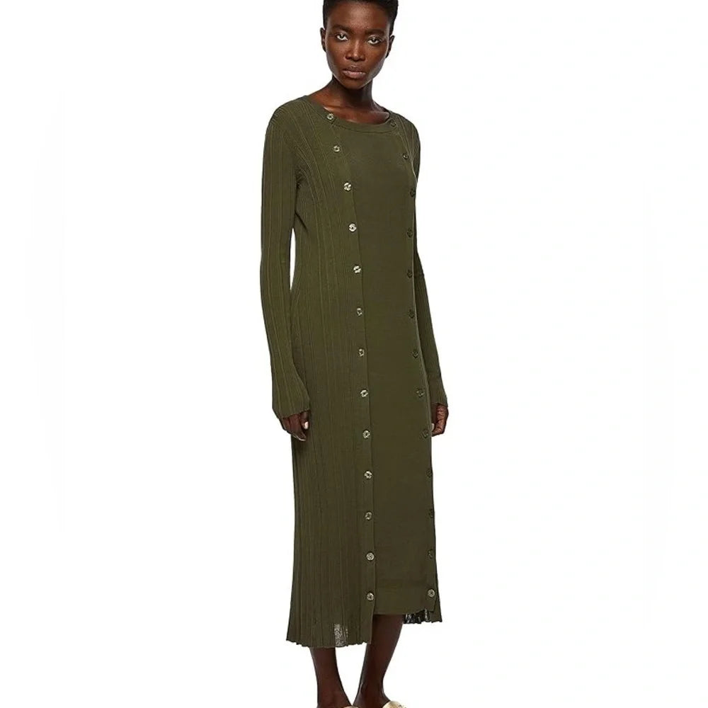 DIESEL Designer: Glenn Martens Khaki Ribbed Knit Pullover Long Dress