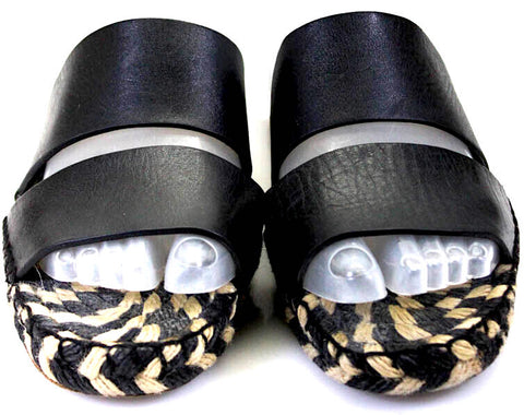 Chloe Paris. Black Leather Peep Toe Strappy Platform Wedge Sandals Black SZ 8 US 38FR