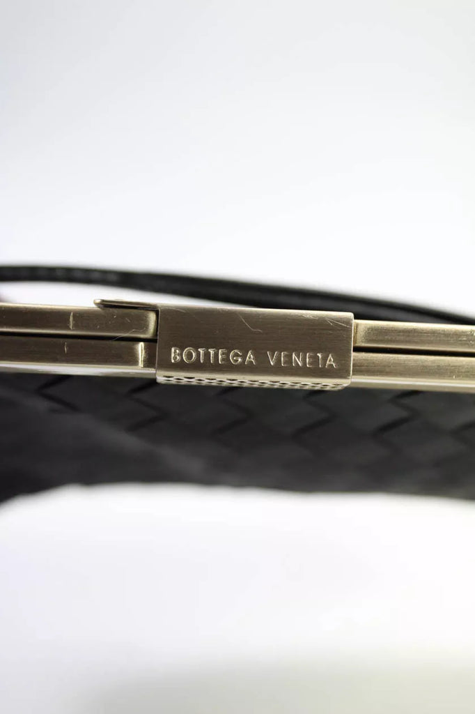 Bottega Veneta Italy. Black Intrecciato Leather Evening Bag