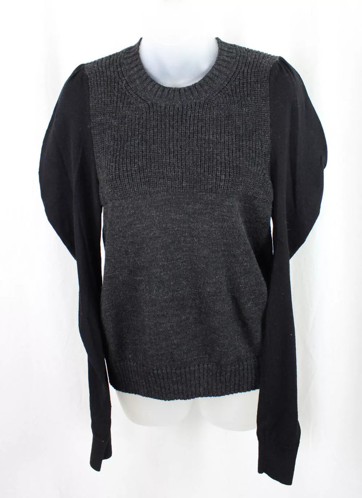 COMME DES GARCONS JAPAN. Junya Watanabe. Black Gray Wool Blend Round Neck Long Sleeve Pullover Sweater