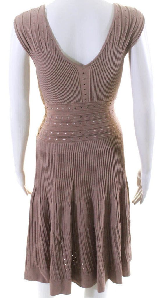 Azzedine Alaia Paris. Vintage Mauve Textured Knit V-Neck Sleeveless A-Line Midi Dress
