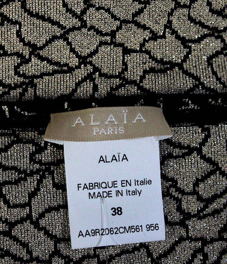 Azzedine Alaia Paris. Vintage Black Metallic Knit Square Neck Mini Flare Dress
