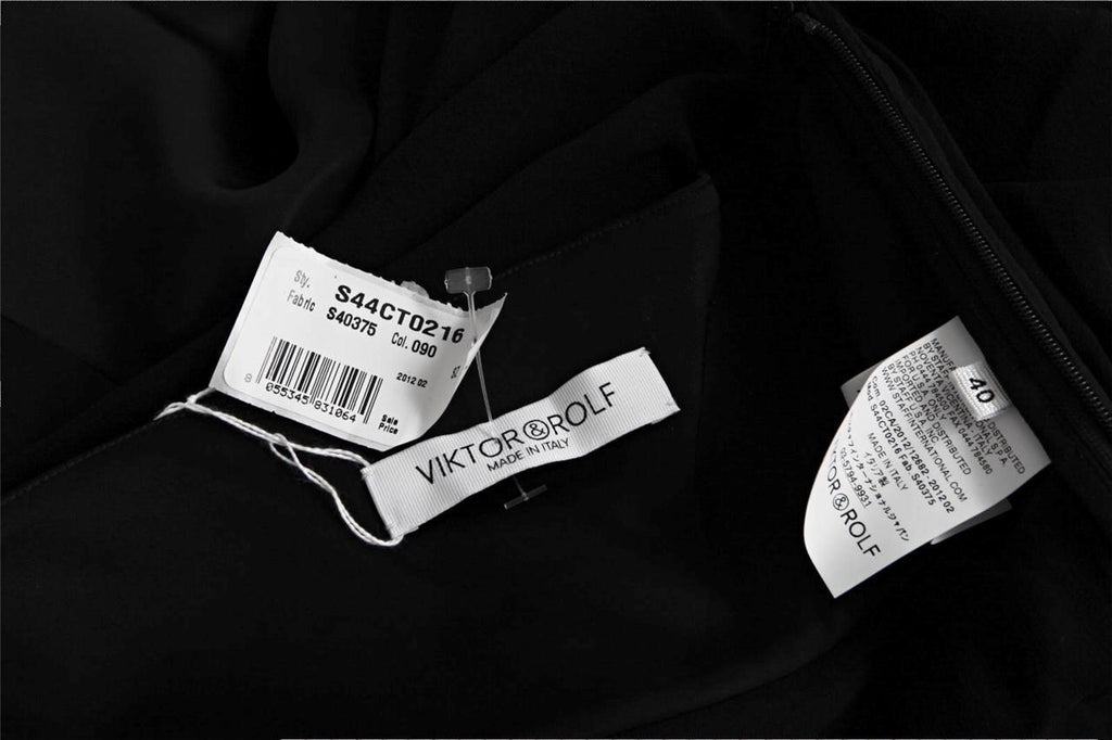 VIKTOR & ROLF. New. New With Tags. Womens Black Silk & Viscose Sleeveless Draped Blouson Dress