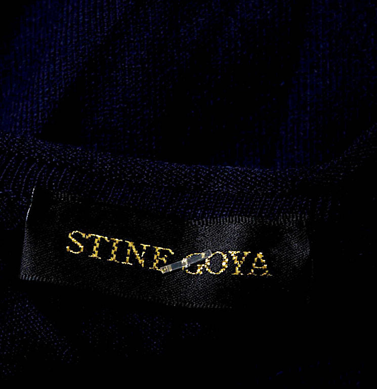 Stine Goya Copenhagen. Womens Crew Neck Bell Sleeve Sweater Navy Blue White