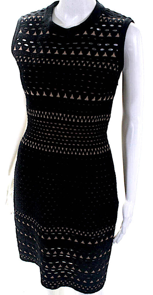 Azzedine Alaia Paris. Vintage Black Knit Wool Cutaway Scoop Neck Sleeveless Sheath Dress