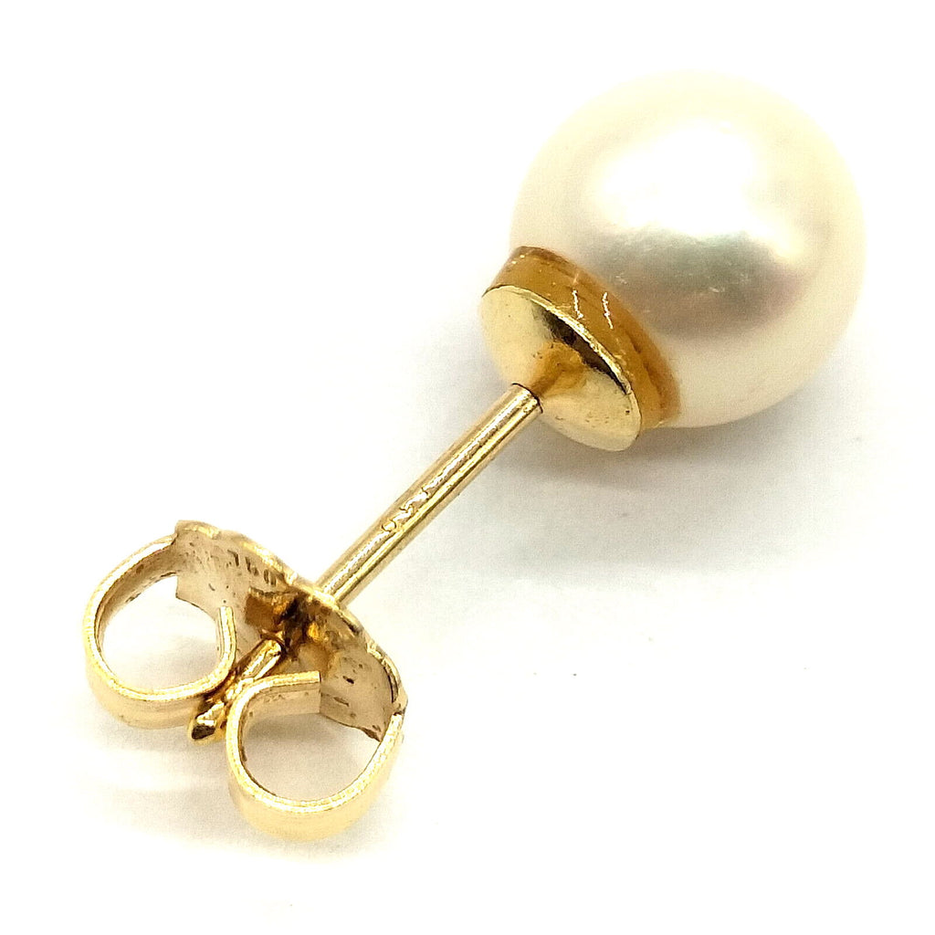 Estate Vintage 18KT Gold Mikimoto Pearl Pierced Earrings