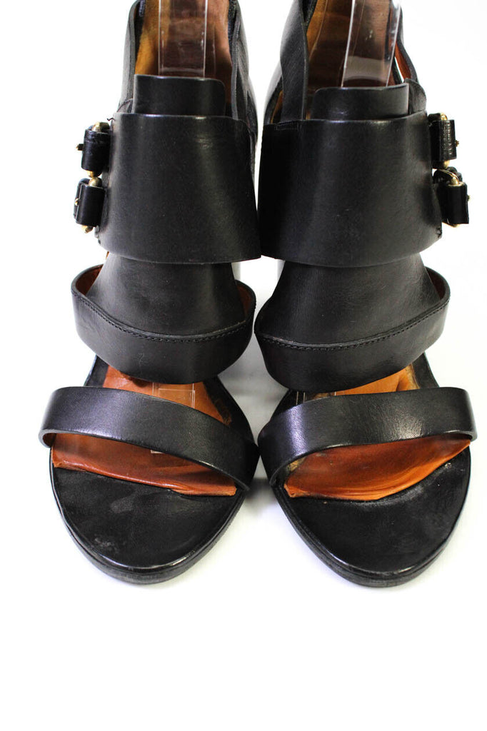 Givenchy Paris. Black Leather Strappy Sandal Heels Size 39.5