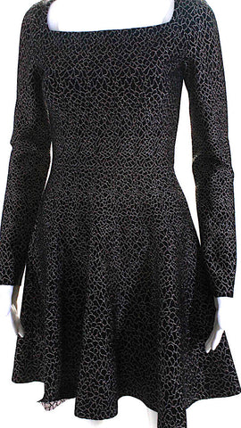 Azzedine Alaia Paris. Vintage Black Metallic Knit Square Neck Mini Flare Dress Azzedine Alaia Paris. Vintage Black Metallic Knit Square Neck Mini Flare Dress