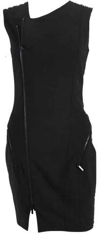 Jean Paul Gaultier Paris. Black Silk Square Neckline Knee-Length Dress
