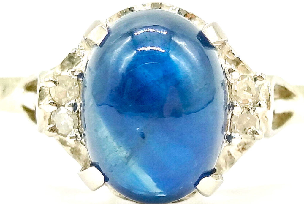 Estate Vintage Blue Sapphire w/Diamonds Platinum Band Hallmarked SZ 6 1/4