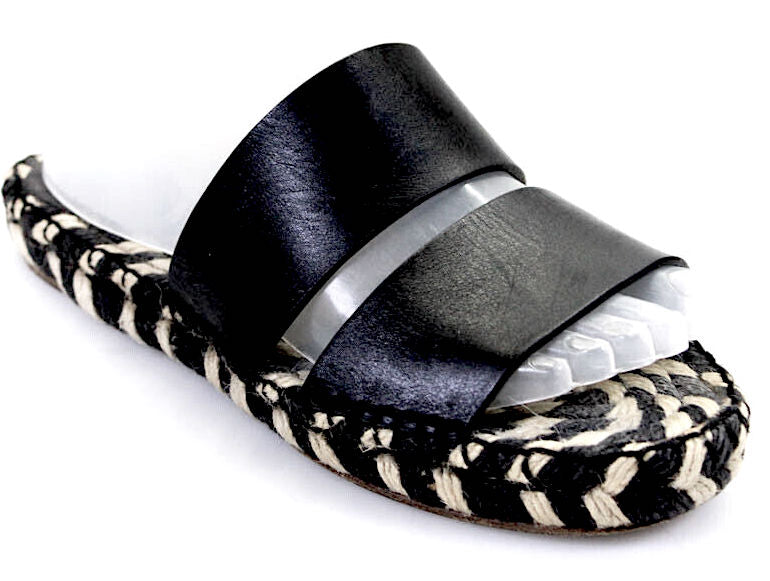 Proenza Schouler NY. Black/Beige Leather Striped Flat Sandals SZ 8.5
