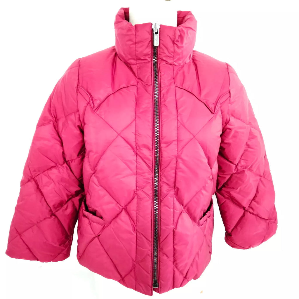 Miu Miu Italy. Pink Nylon 3/4 Sleeve Down Filled Quilted Jacket