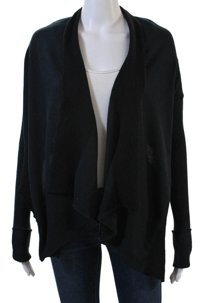 Rick Owens PARIS. Navy Cashmere Two-Toned Open Front Cardigan Sweater