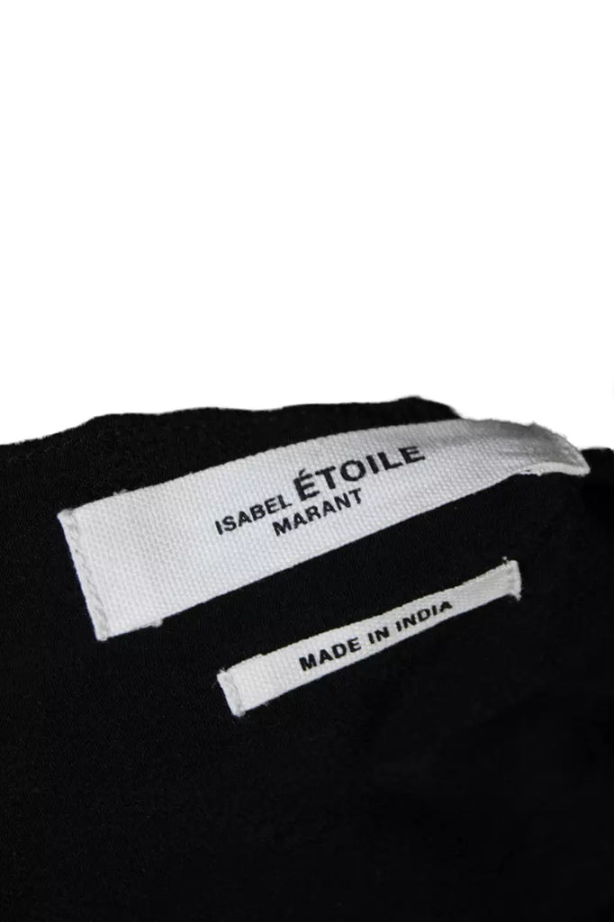 Etoile Isabel Marant Paris. Black Long Sleeve Scoop Neck Tie Front Top Black