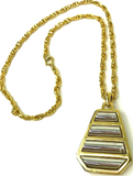 Vintage Crown Trifari 1960s Ribbed Pendant Mixed Metal Goldplated Mod Geometric Necklace