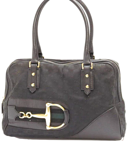 Gucci Italy. Black "Jackie" Leather/Canvas/Nylon Shoulder Bag