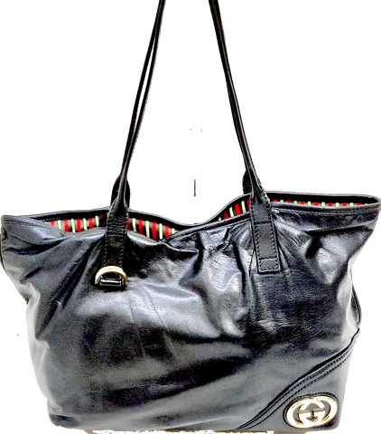 Gucci Italy. RARE Jackie OBlack Canvas and Black Leather Shoulder/Tote Bag