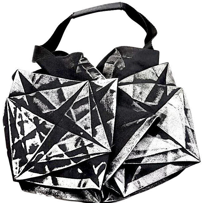 ISSEY MIYAKE Japan. 132 5. Black/Silver Handpainted Origami Pleats Foldable Bag