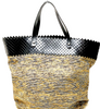 Bottega Veneta ITALY. Brown Canvas/Black Leather Large Tote Bag