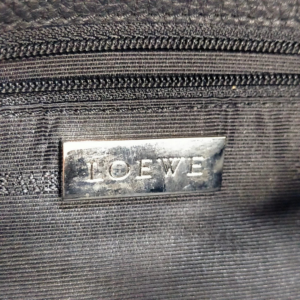 LOEWE MADRID. Black Pebbled Leather Silver Hardware Mini Shoulder Bag