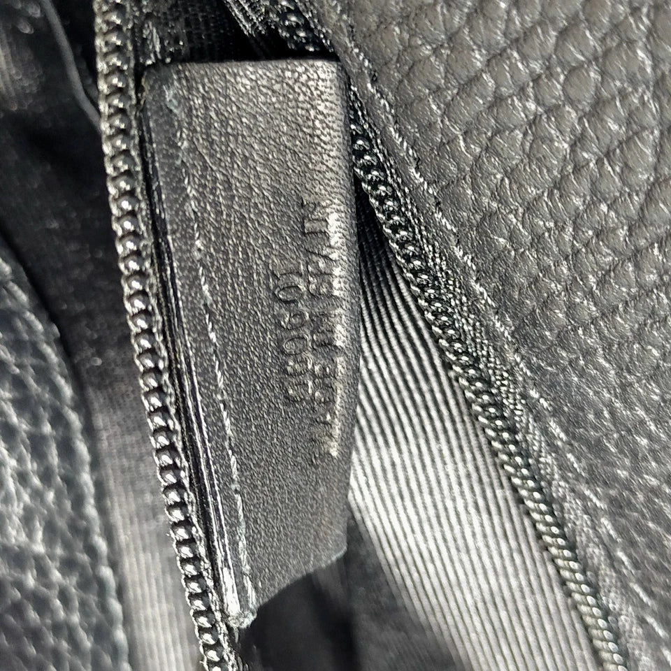 LOEWE MADRID. Black Pebbled Leather Silver Hardware Mini Shoulder Bag