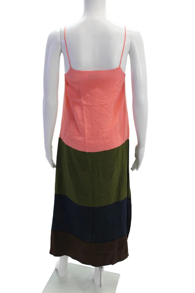 Anuk Japan. Silk Multi-Color Striped Scoop Neck Spaghetti Strap Slip Dress