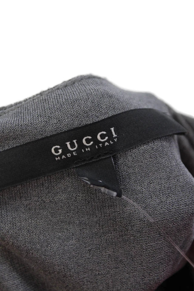 Gucci Italy. Gray PolyTech Blend  High Neck Sleeveless Zip Up Mid-Calf Asymmetrical Dress