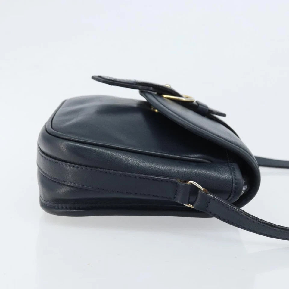 CELINE PARIS. NAVY LEATHER SHOULDER BAG W/GOLDPLATED HARDWARE