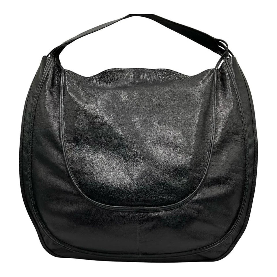 MICHIAMO JAPAN. Black Extra Large Hobo Style Lambksin Leather Shoulderbag