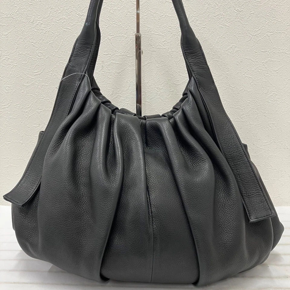 MICHIAMO JAPAN. Black Leather Shoulder Bag / Tote Bag