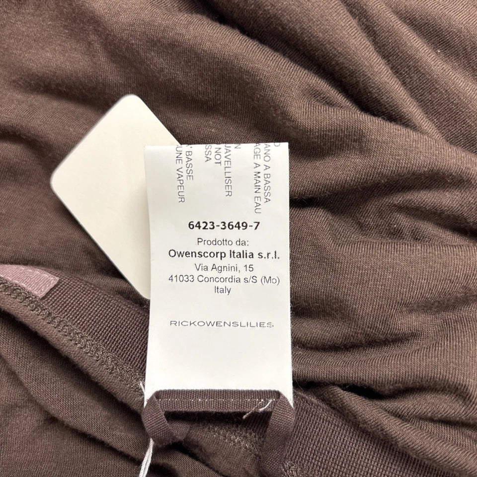 Rick Owens Paris. Lilies. Dark Dust Brown Jersey Ruched Skirt with Ruffle