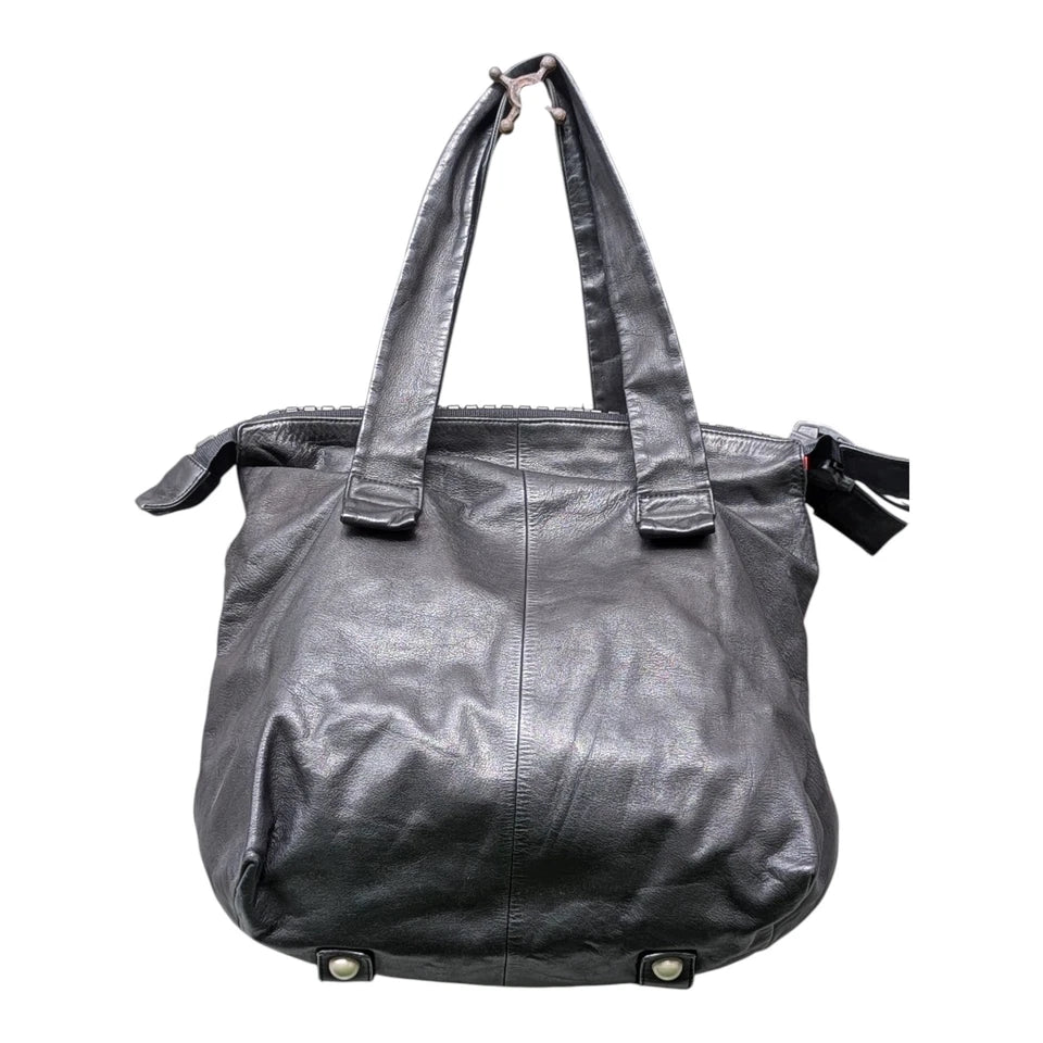 Kawa-Kawa Japan. Unisex Black Lambskin Leather Red Lining Large Zipper Shoulder Bag / Tote Bag