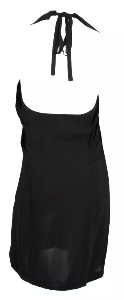 MIU MIU Italy. Black Crepe Pleated Detail Tie Neck Halter Sheath Dress