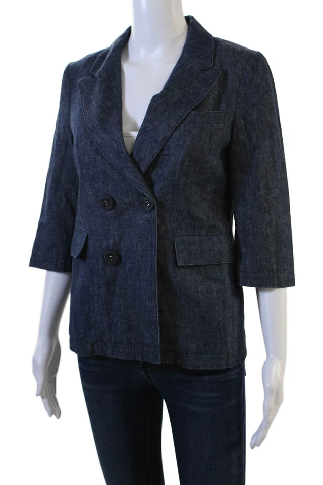 Marni Italy. Blue Denim Cotton Blend Double Breasted 3/4 Sleeve Unlined Blazer