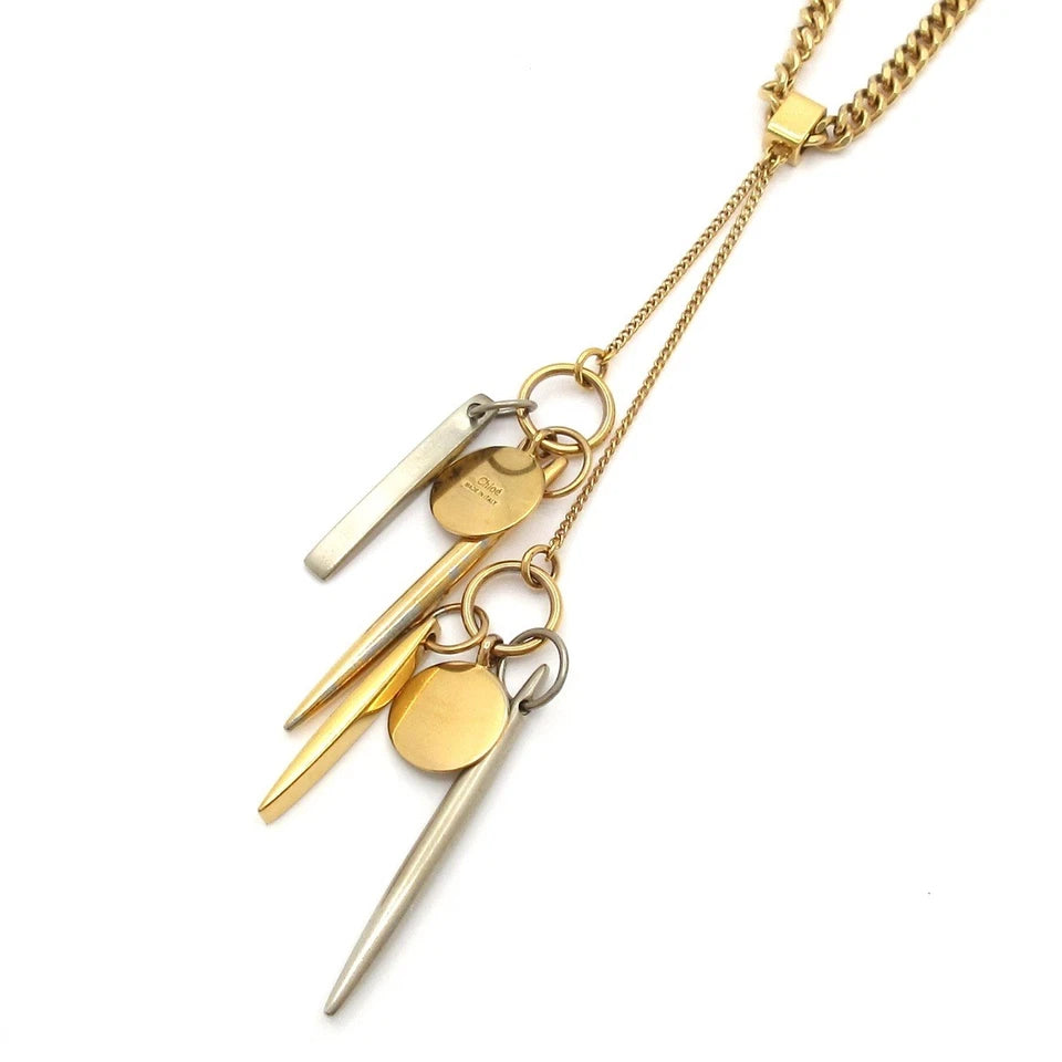 CHLOE PARIS. Goldplated/Silverplated Charm Long Runway Necklace