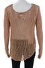 Helmut Lang NY. Brown Open Knit Bohemian Round Neck Long Sleeve Pullover Sweater