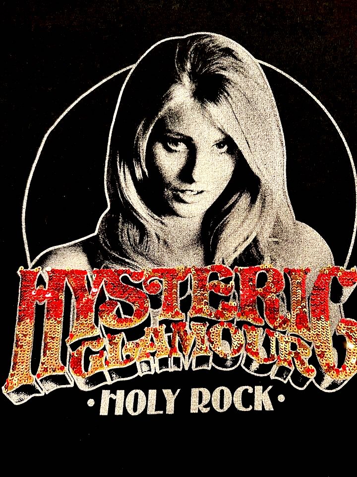 Hysteric Glamour Japan. Black “Hysteric Glamour Holy Rock” Sequined Logo Short Sleeve Tee
