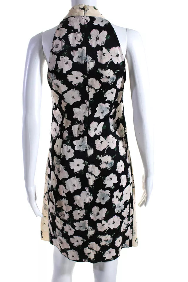 Proenza Schouler NY. Zip Up Crew Neck Viscose White Black Floral Sheath Dress