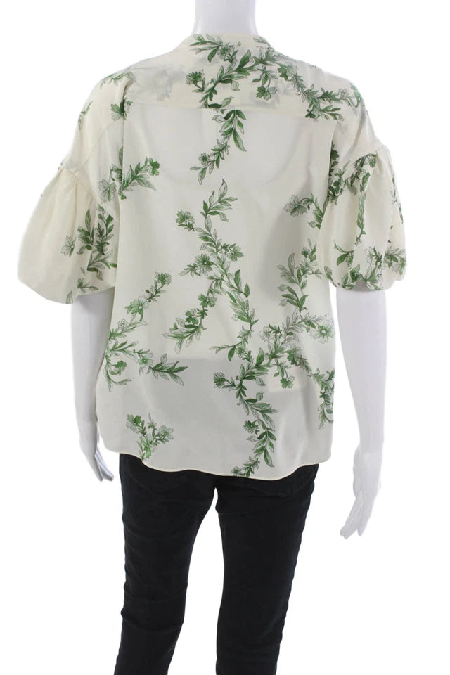 Giambattista Valli ITALY. Floral Ivory Short Sleeve Silk Tunic Blouse
